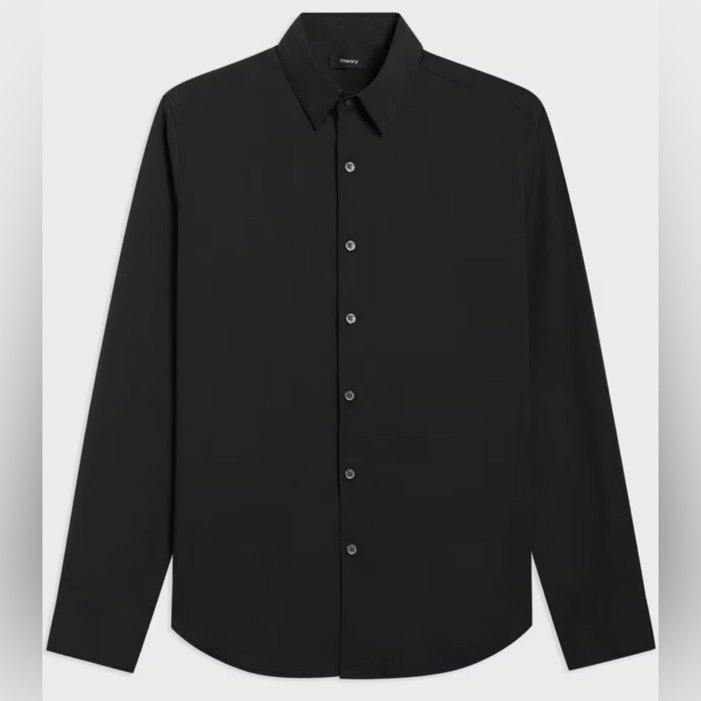 Theory Sylvain Kenai Solid Black Cotton Dress Shirt Men Size XL Button Up